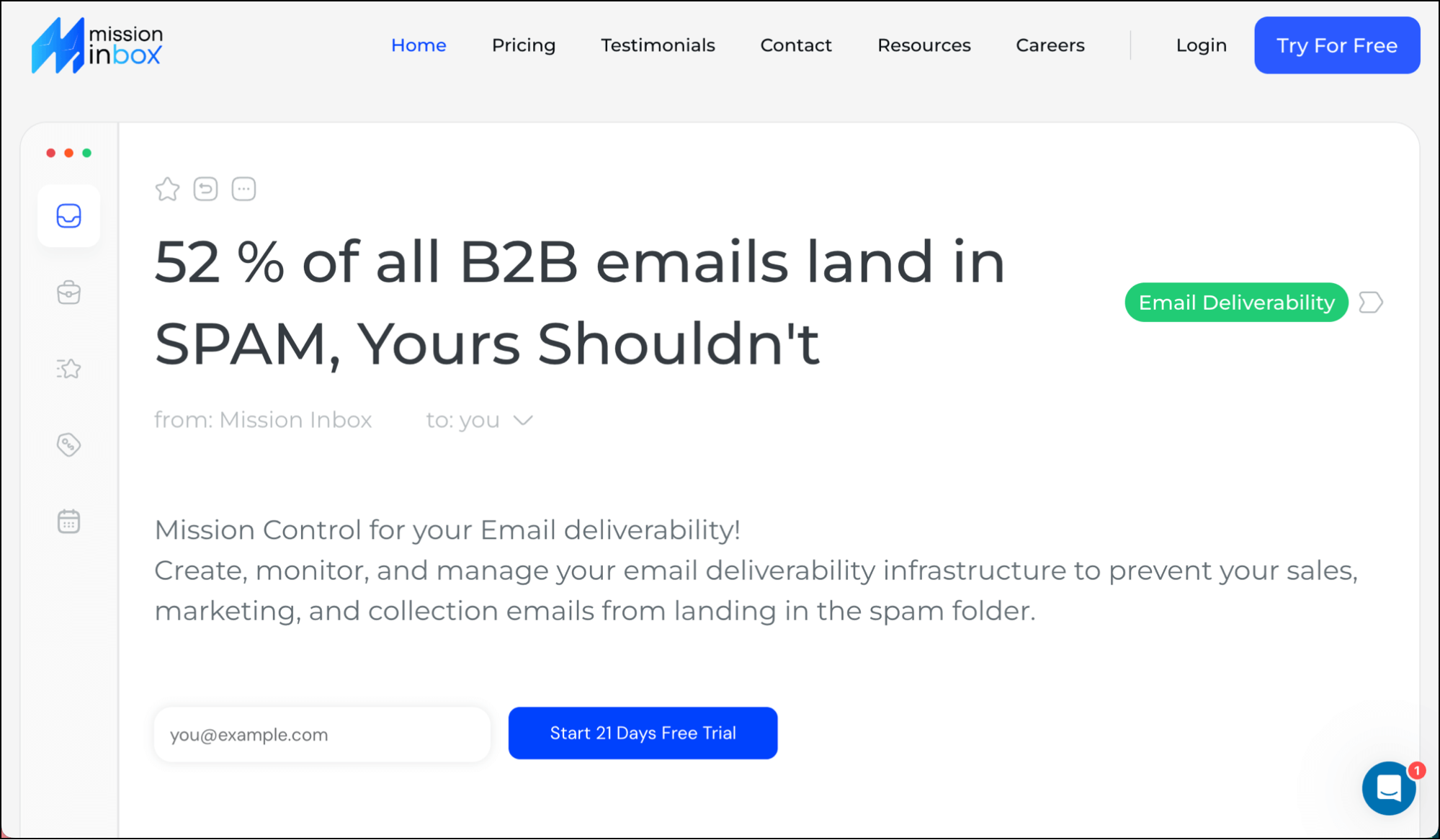 Mission Inbox homepage
