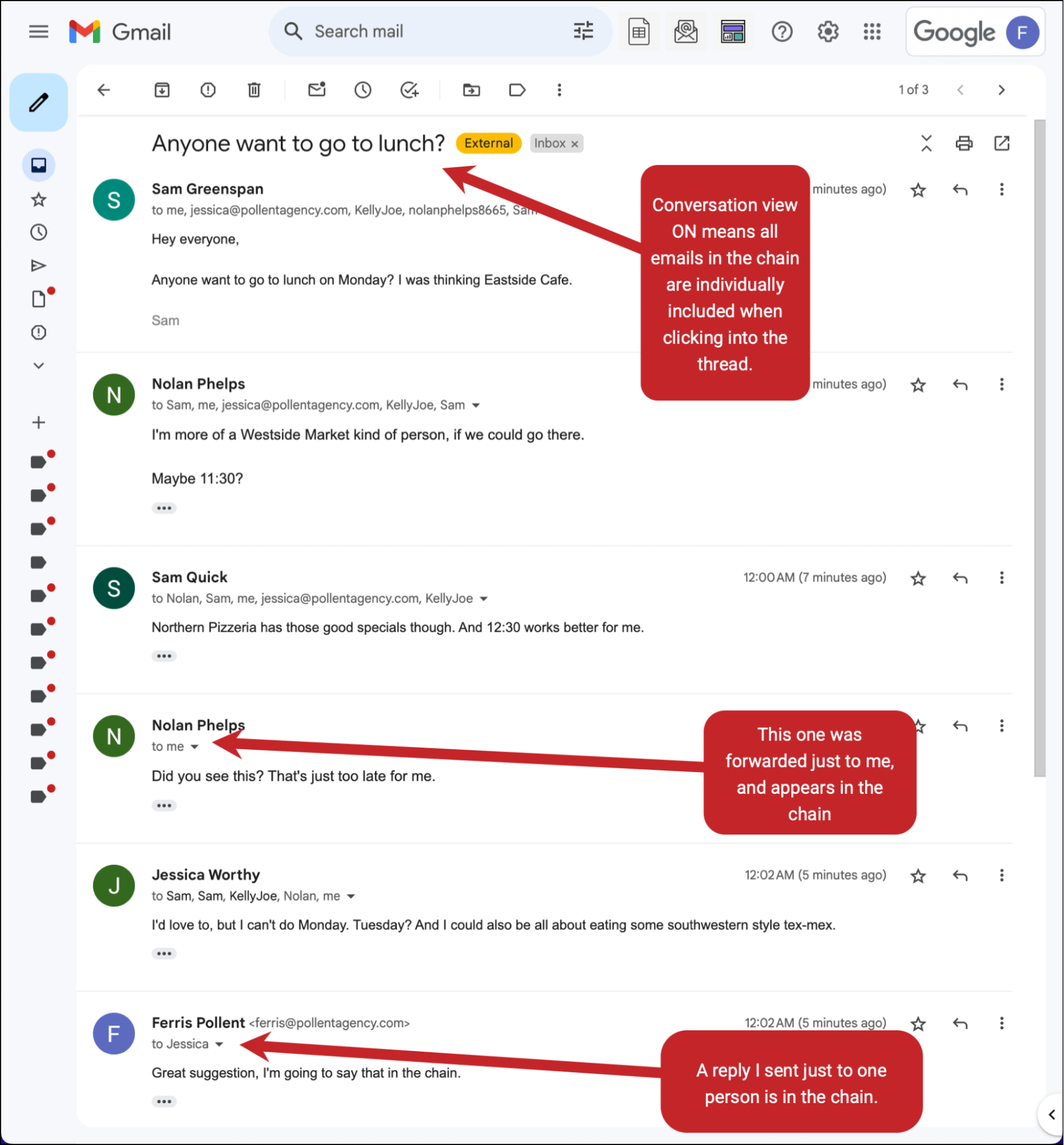Inside an email with conversation view on
