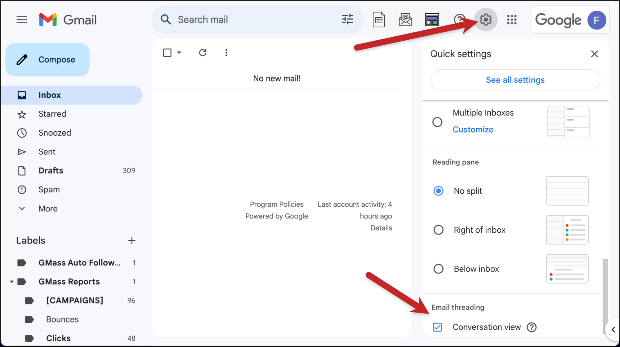 Open settings to turn off conversation view
