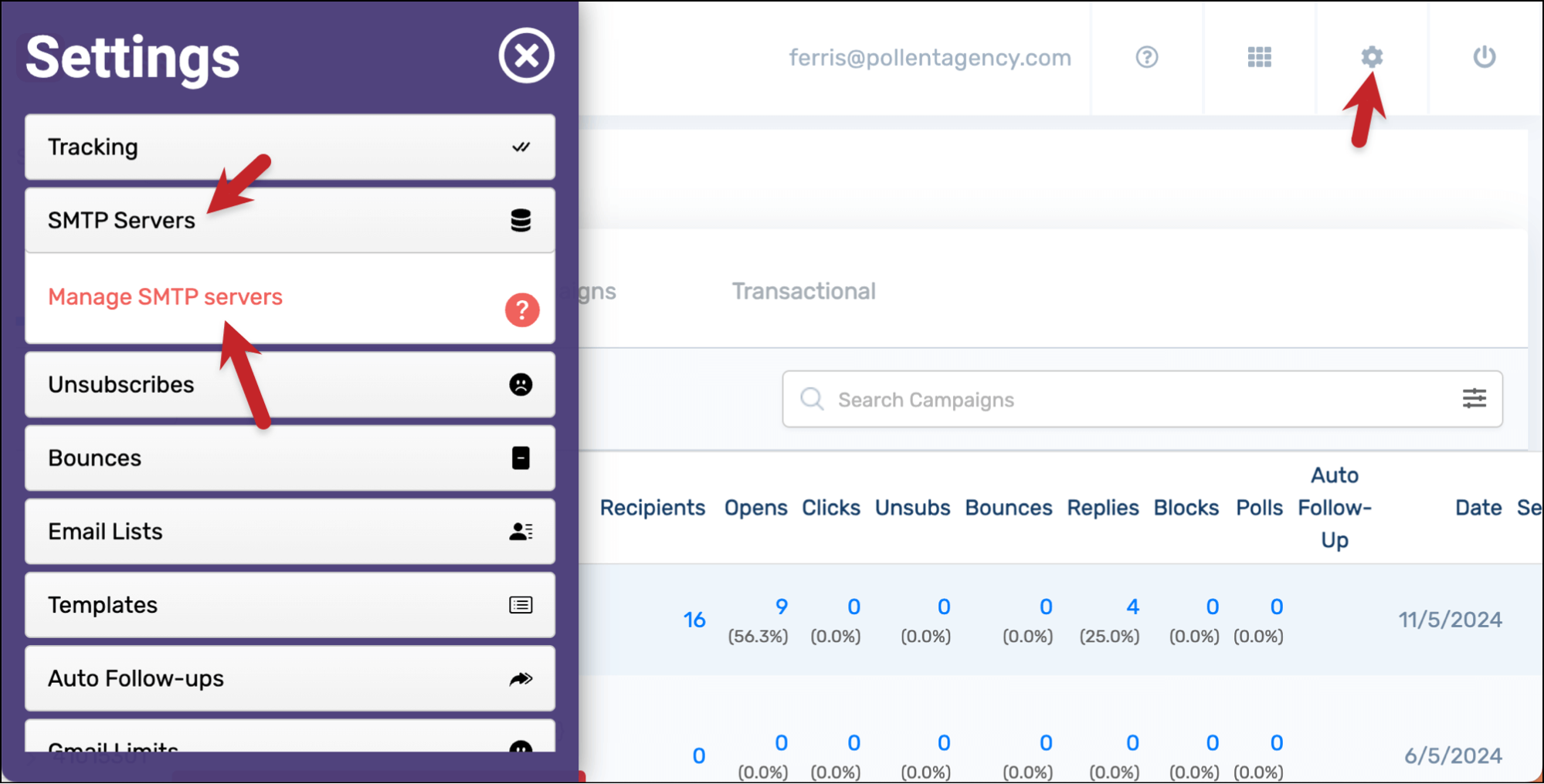 Go to the manage SMTP servers area in the dashboard