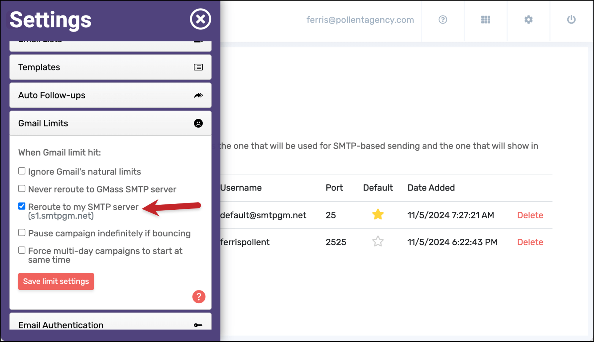 It's also used to send after Gmail's limits hit