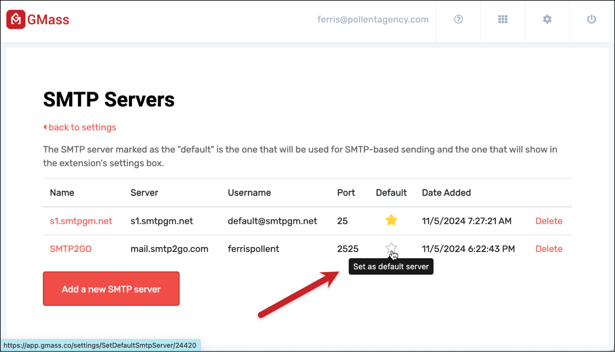 Choose your default SMTP server