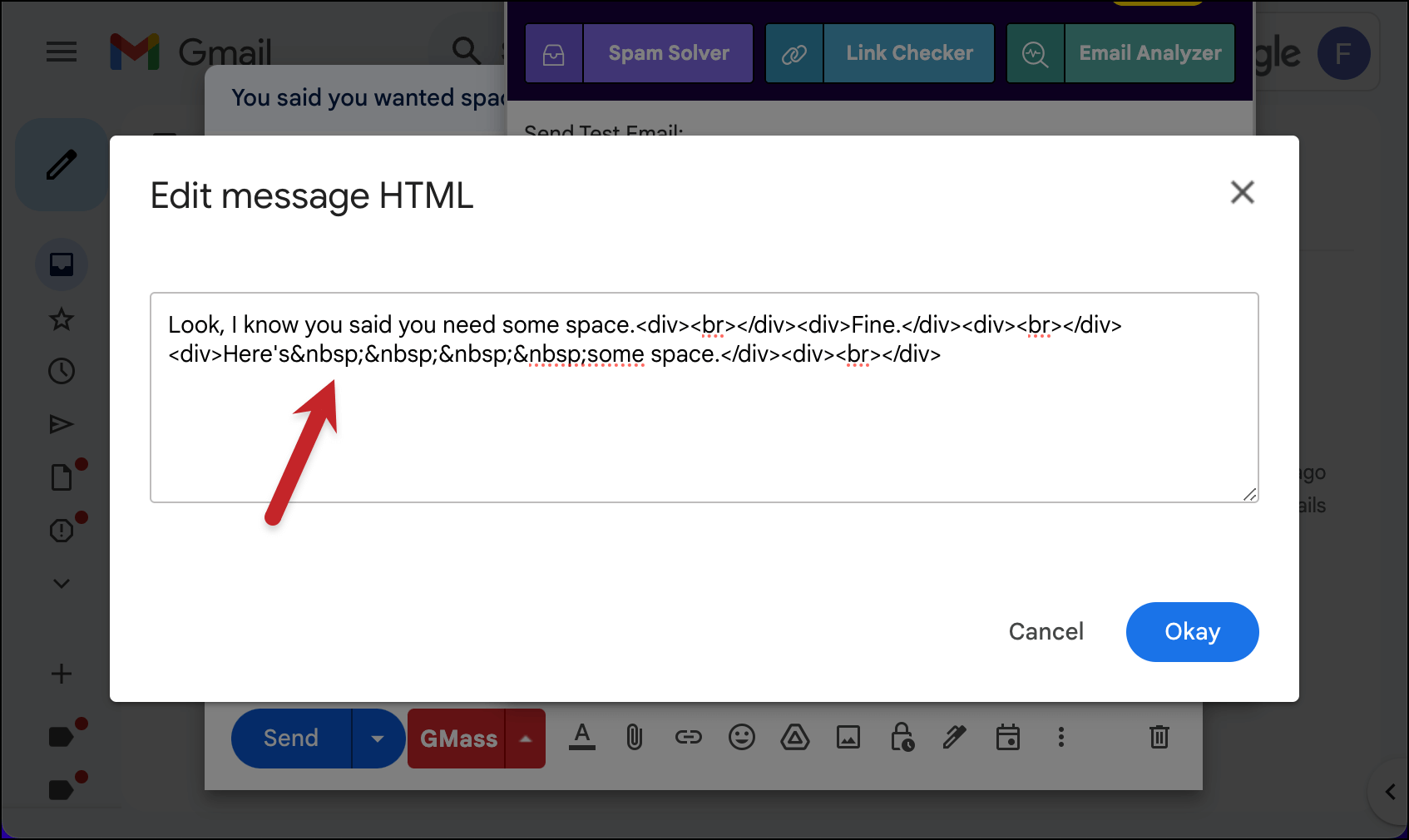 Adding my HTML spaces in GMass