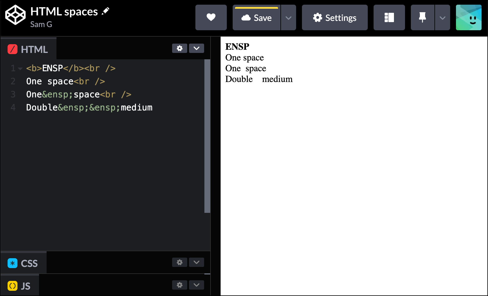 Using ensp for a medium space