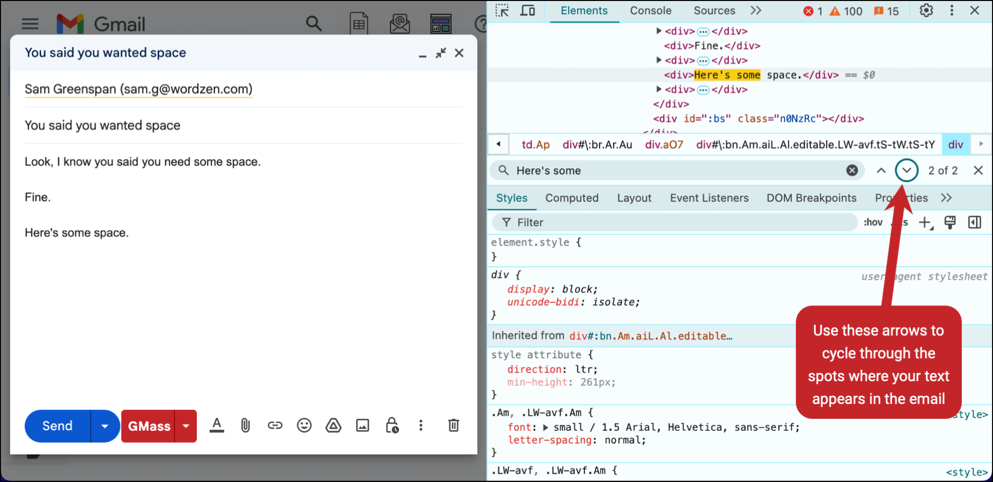 Finding the right spot to add a HTML space