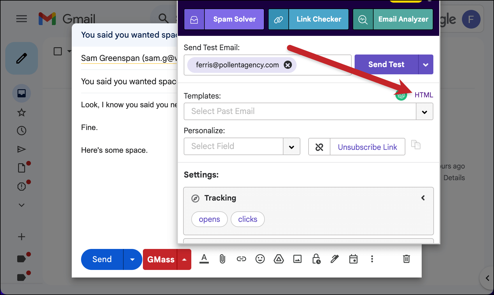 HTML option in GMass
