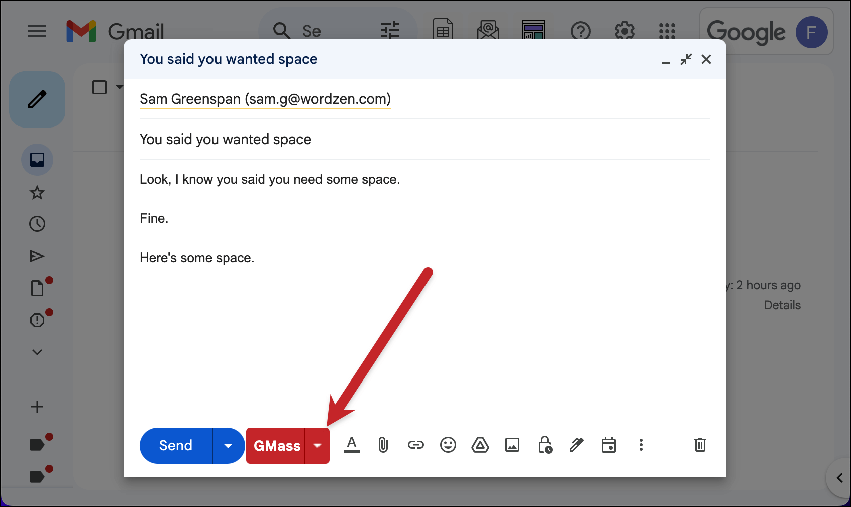Bringing up the GMass settings
