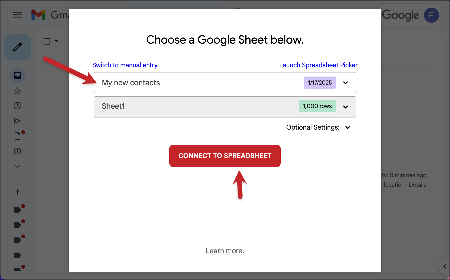 Pick your sheet from the dropdown