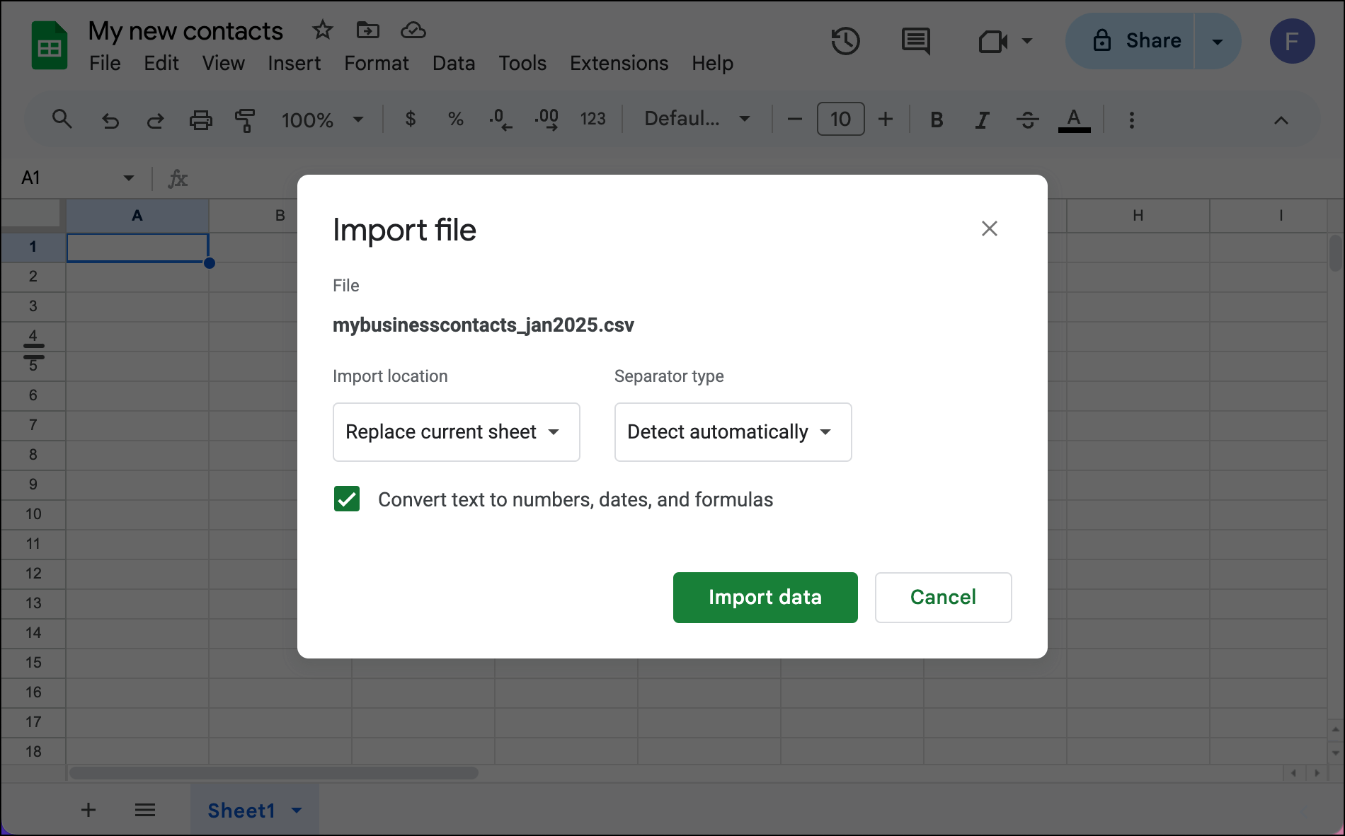Settings for your imported CSV