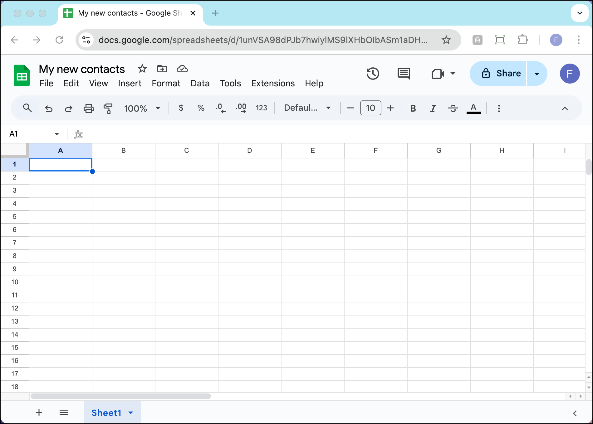 Create a new Google Sheet