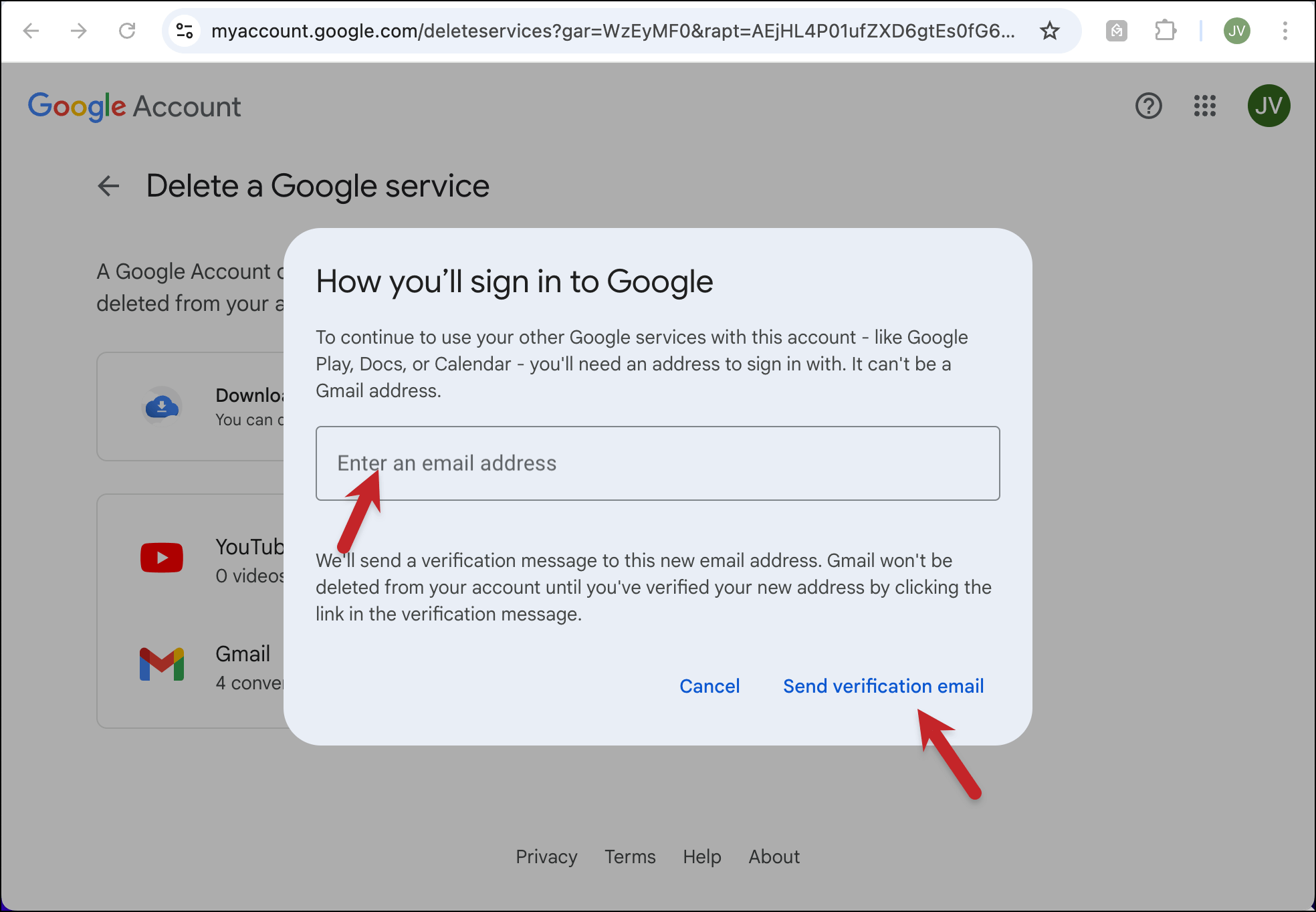 Enter an alternative email address