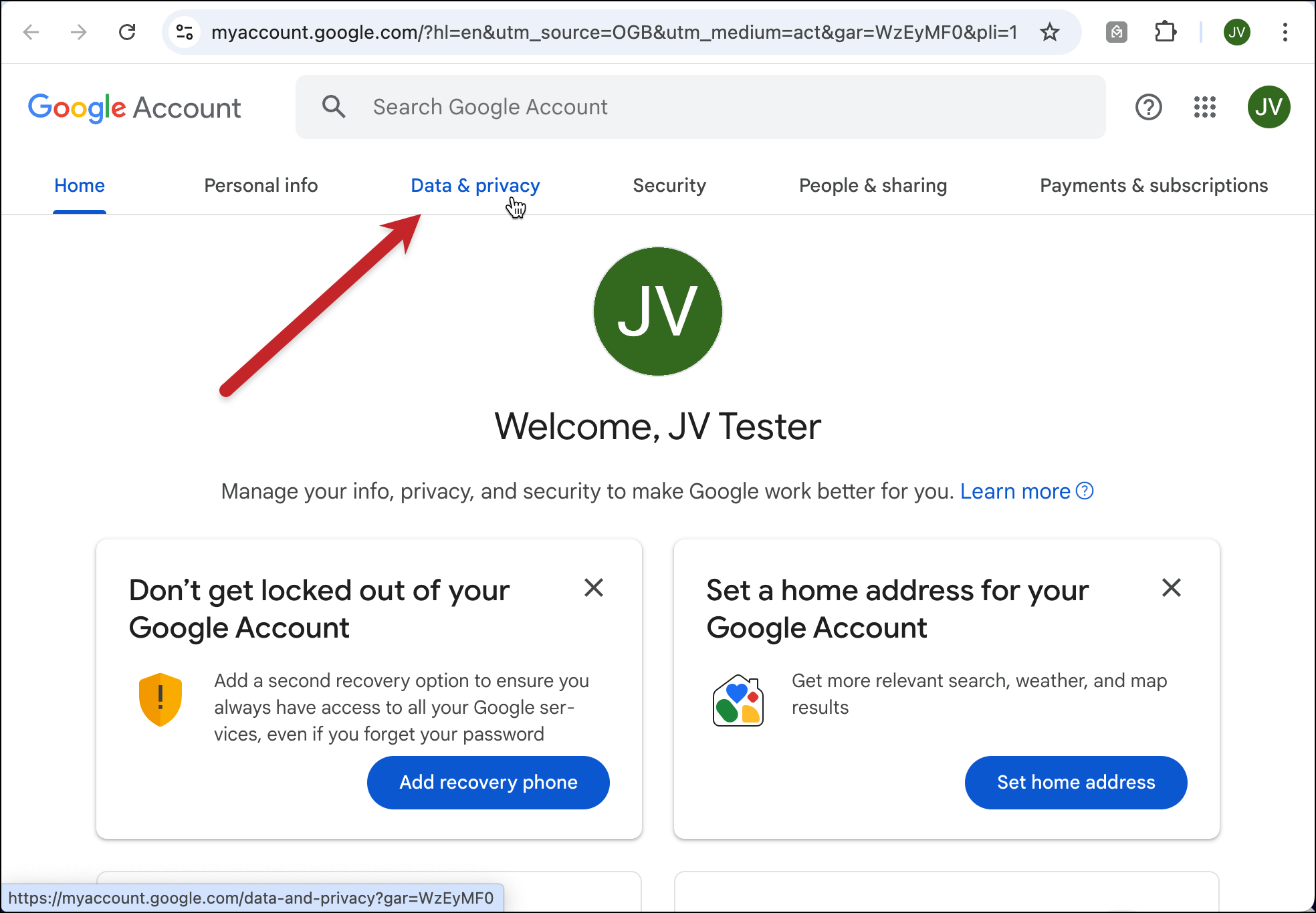 Click into the Data & privacy tab