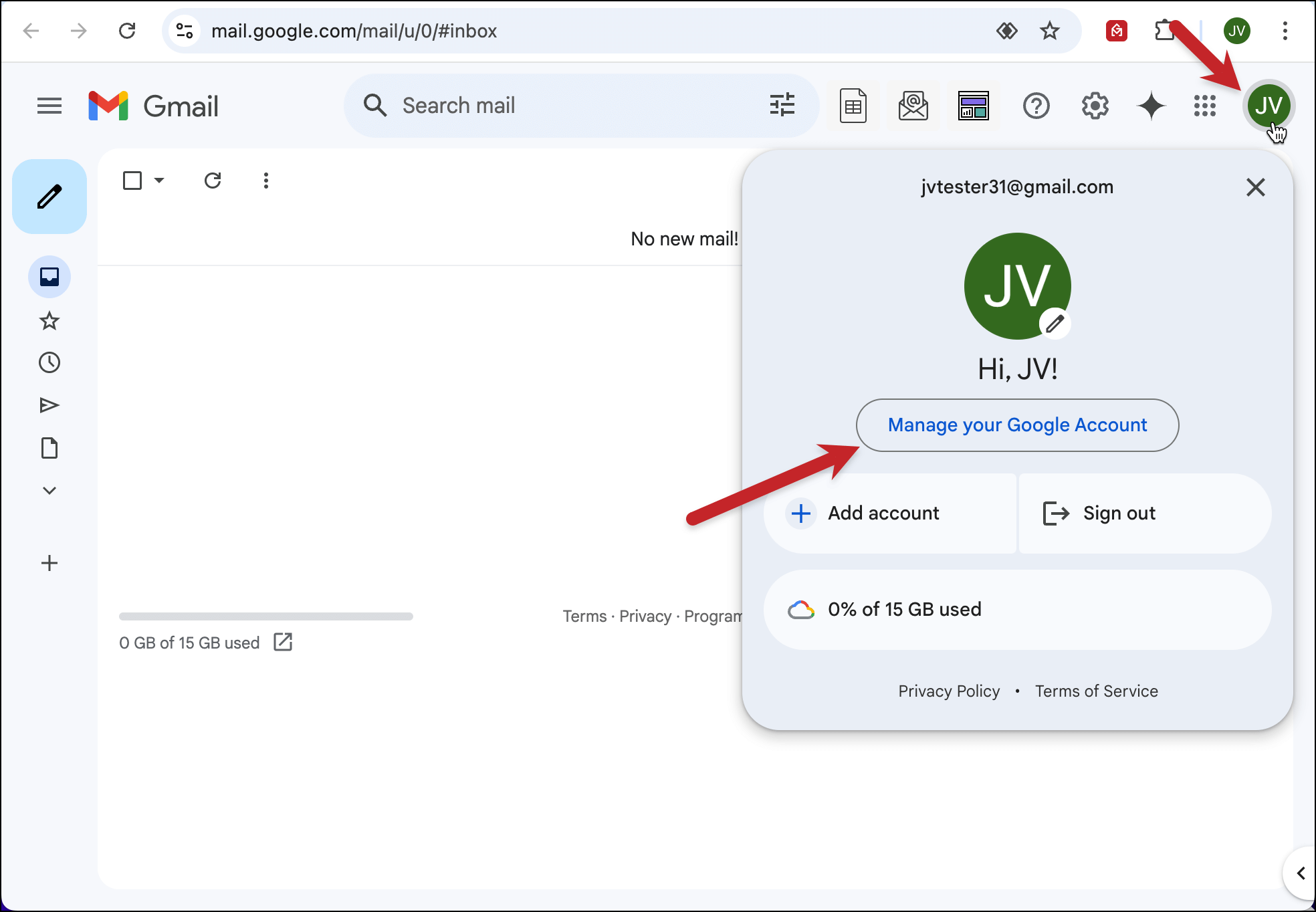 Click your profile picture then manage your google account