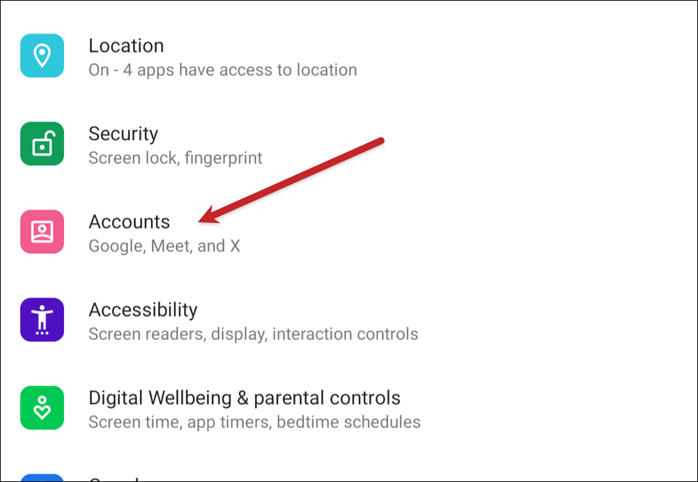 Tap on Accounts in the Android settings