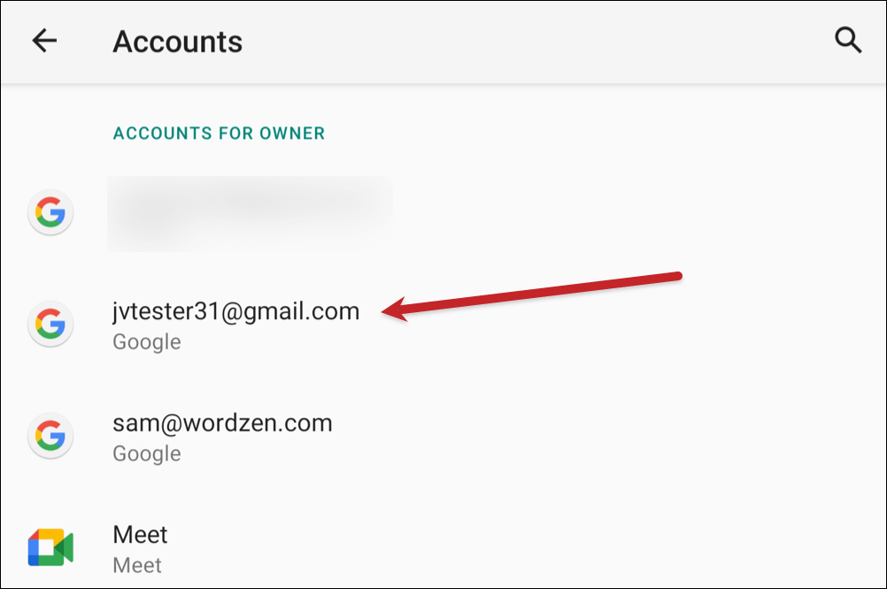 Find the account you want to remove