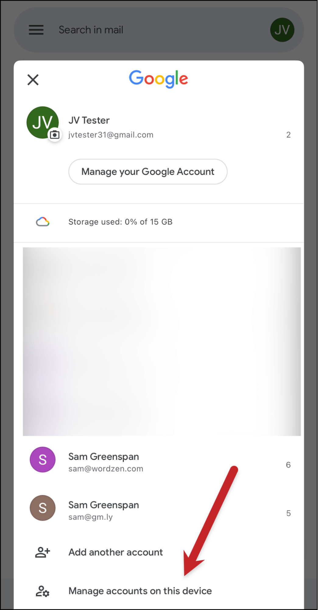 Tap to Manage accounts on this device