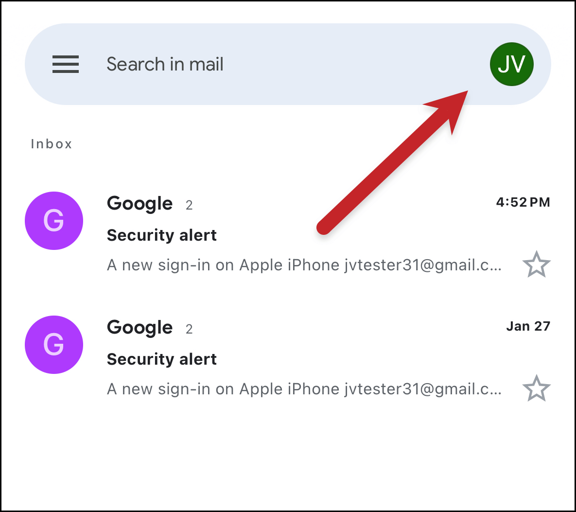 Tap on your profile picture in the iOS Gmail app