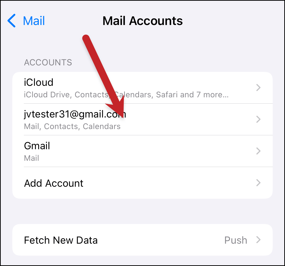 Tap on the account you want to remove