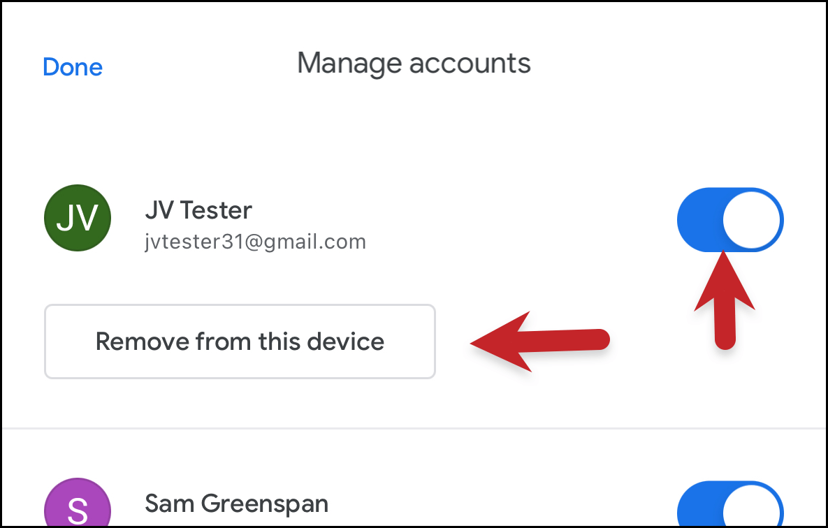 Either toggle off or tap to Remove from this device