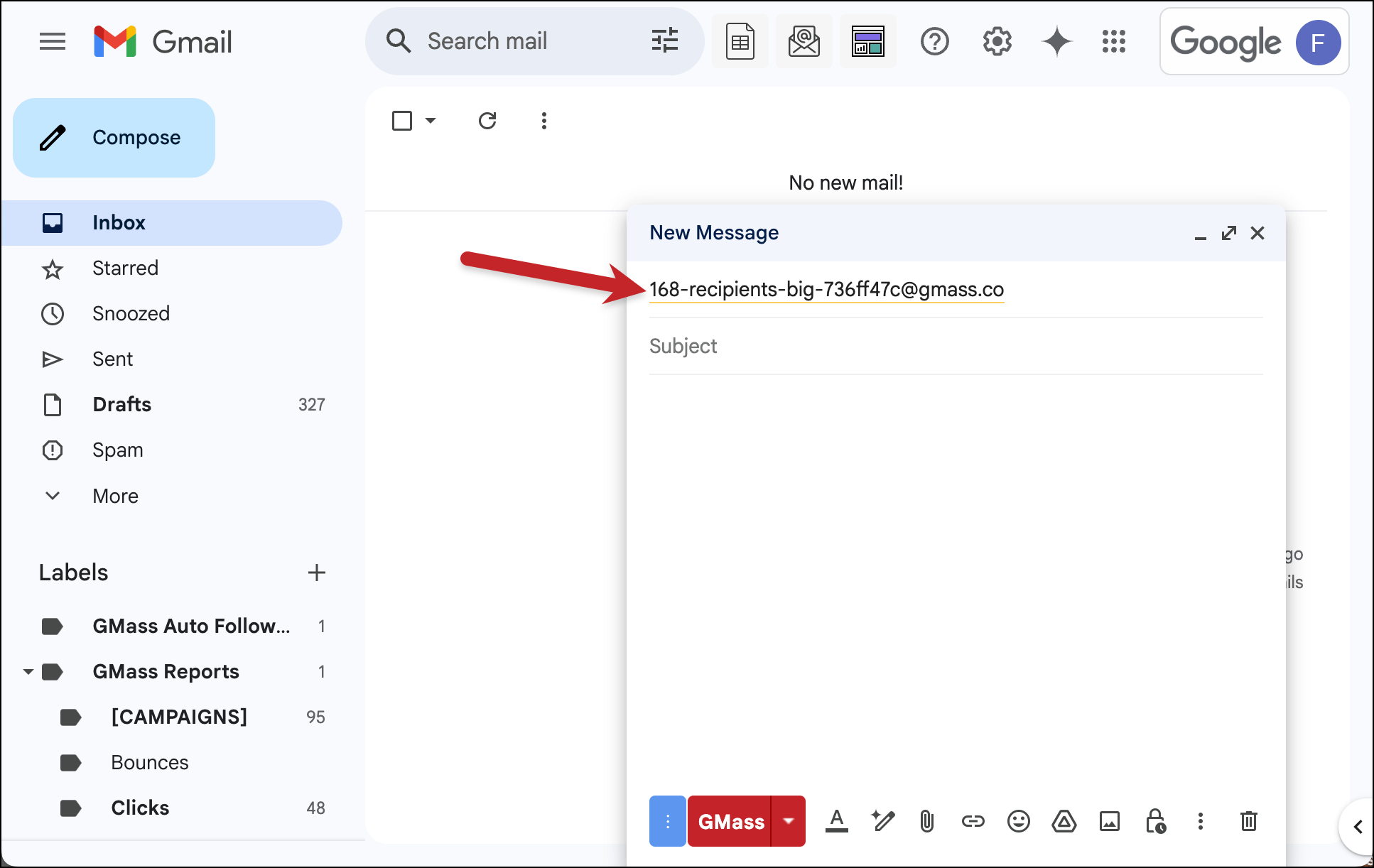See the alias with your number of emails