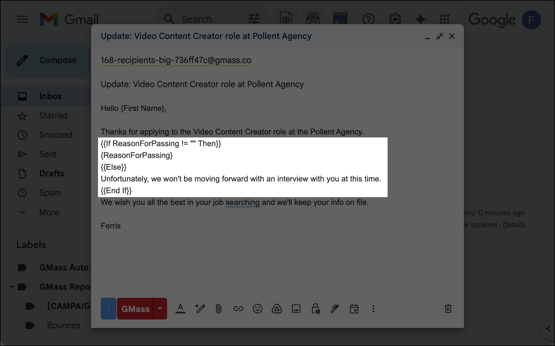 Putting in the conditional content