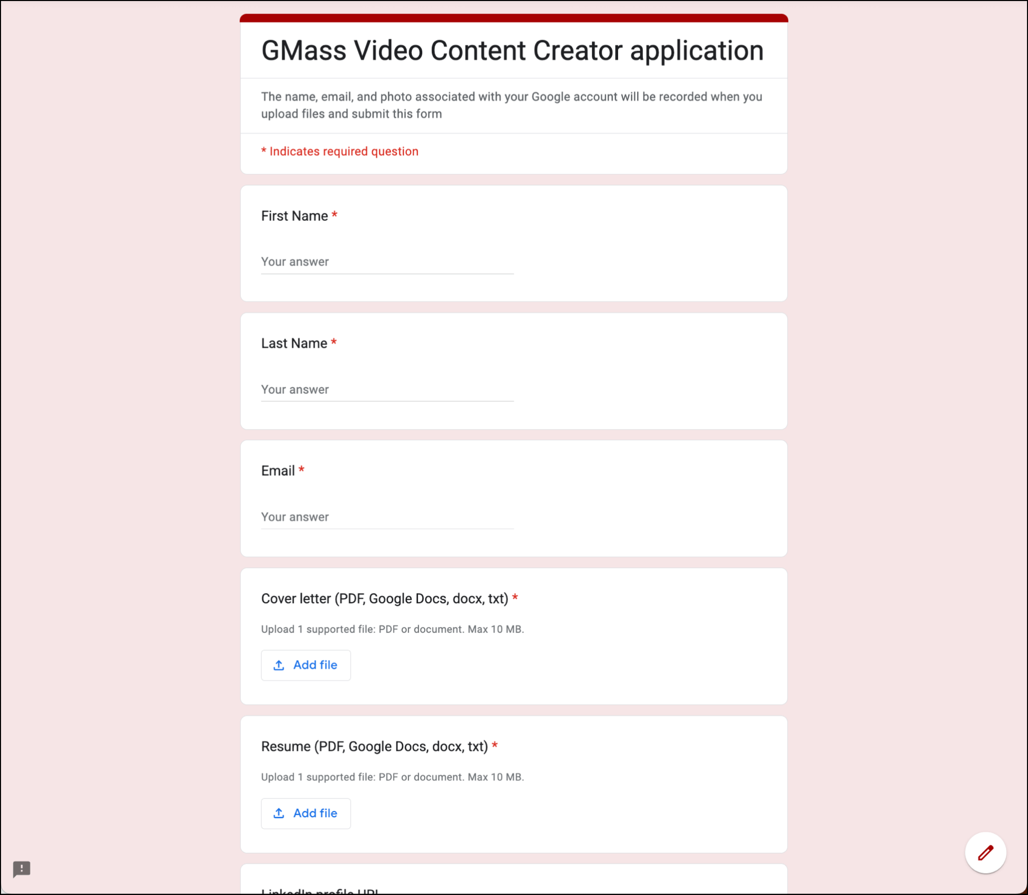 Using a Google Form for job applicants