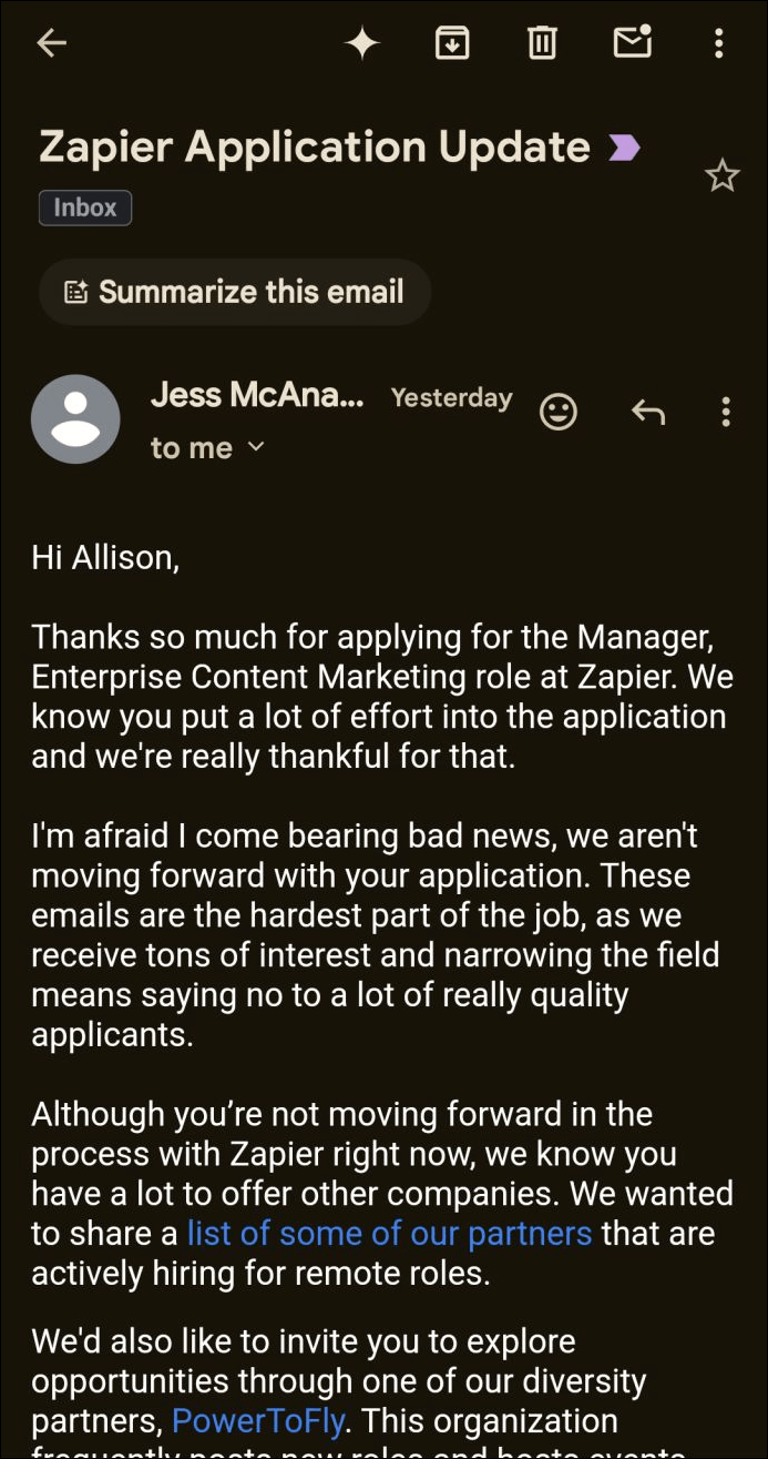 The viral Zapier rejection letter
