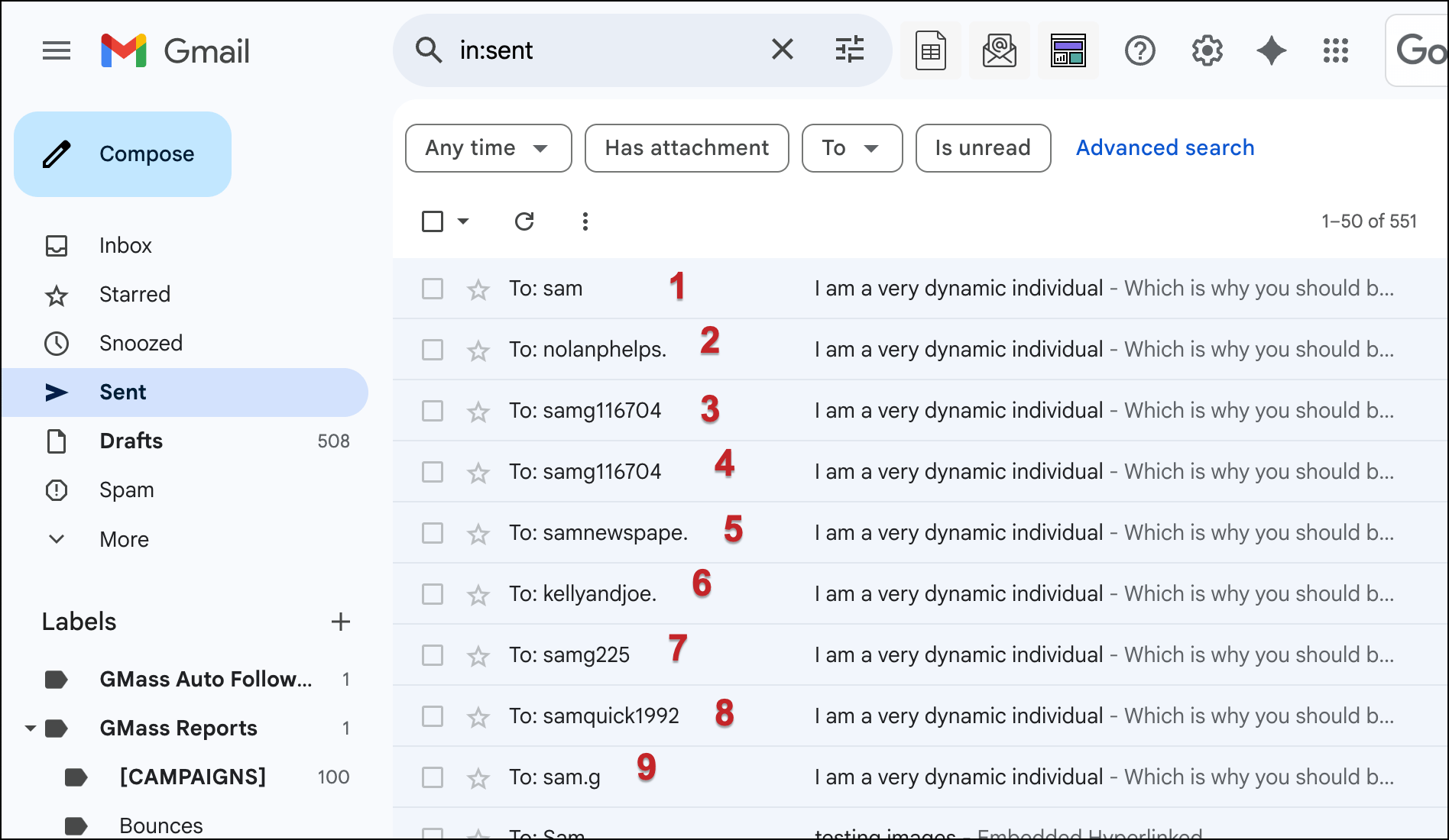 Now only 9 emails were sent, not 10