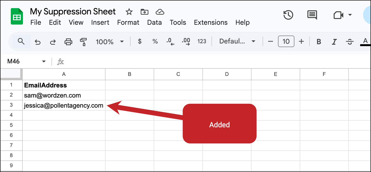 Adding an email to the suppression sheet