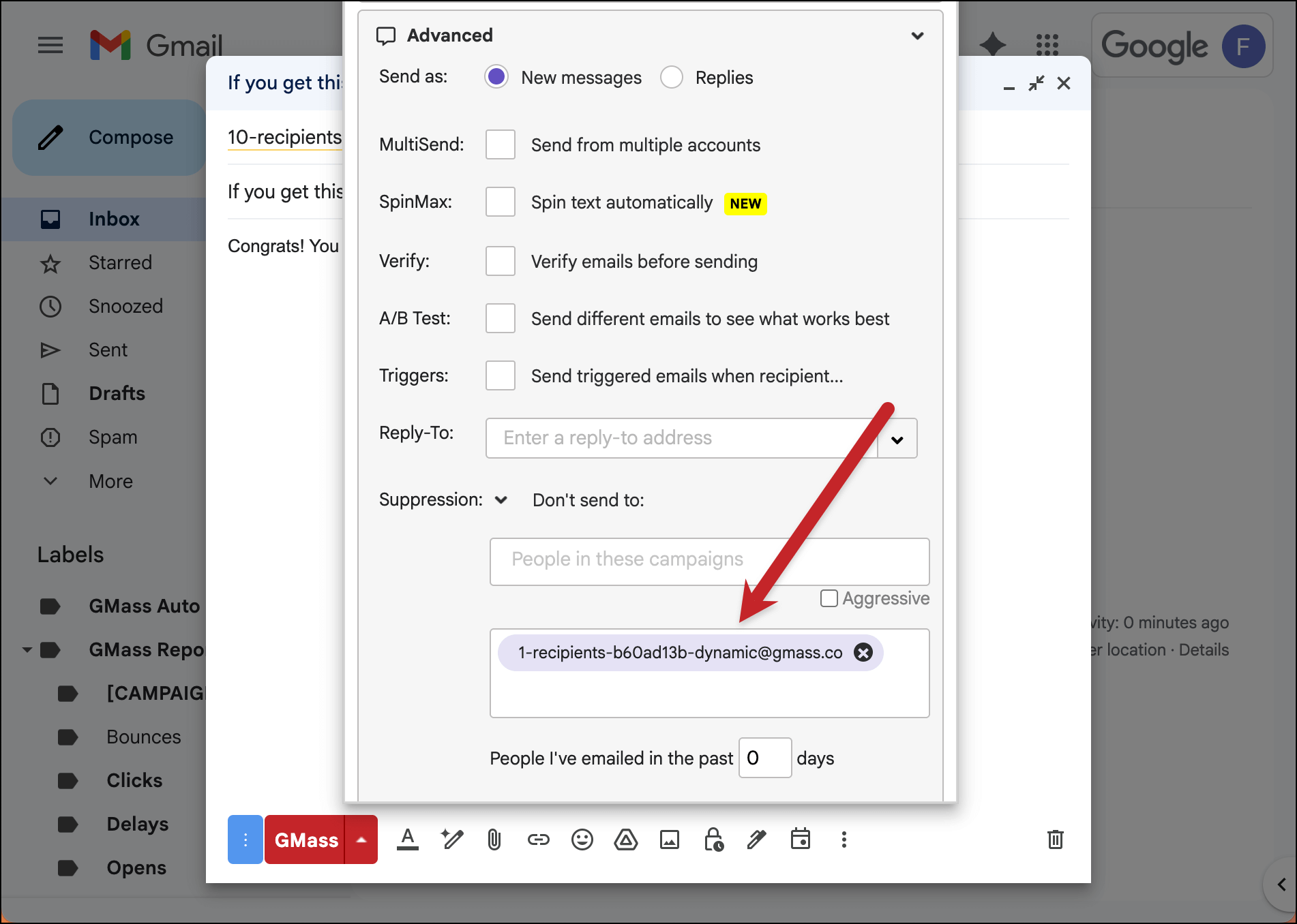 Altering the suppression address to make it dynamic