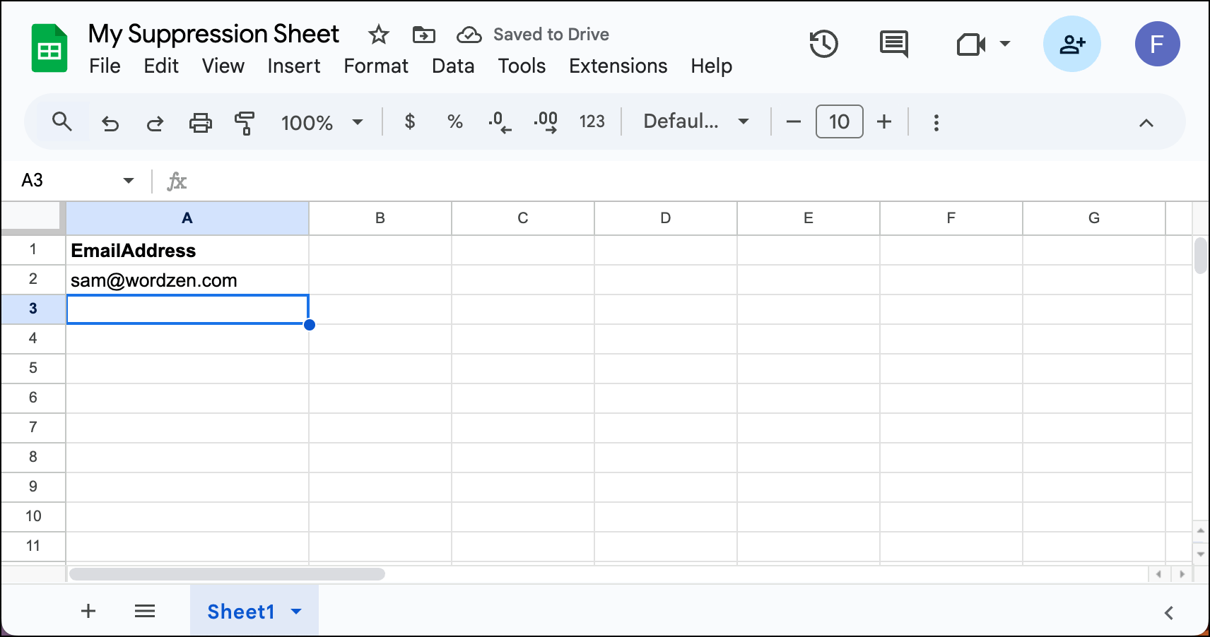 Creating a Google Sheet for suppression