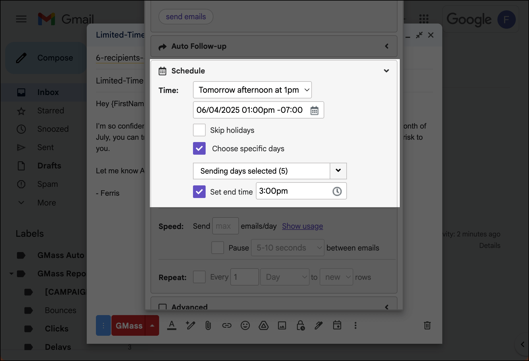 Scheduling in GMass