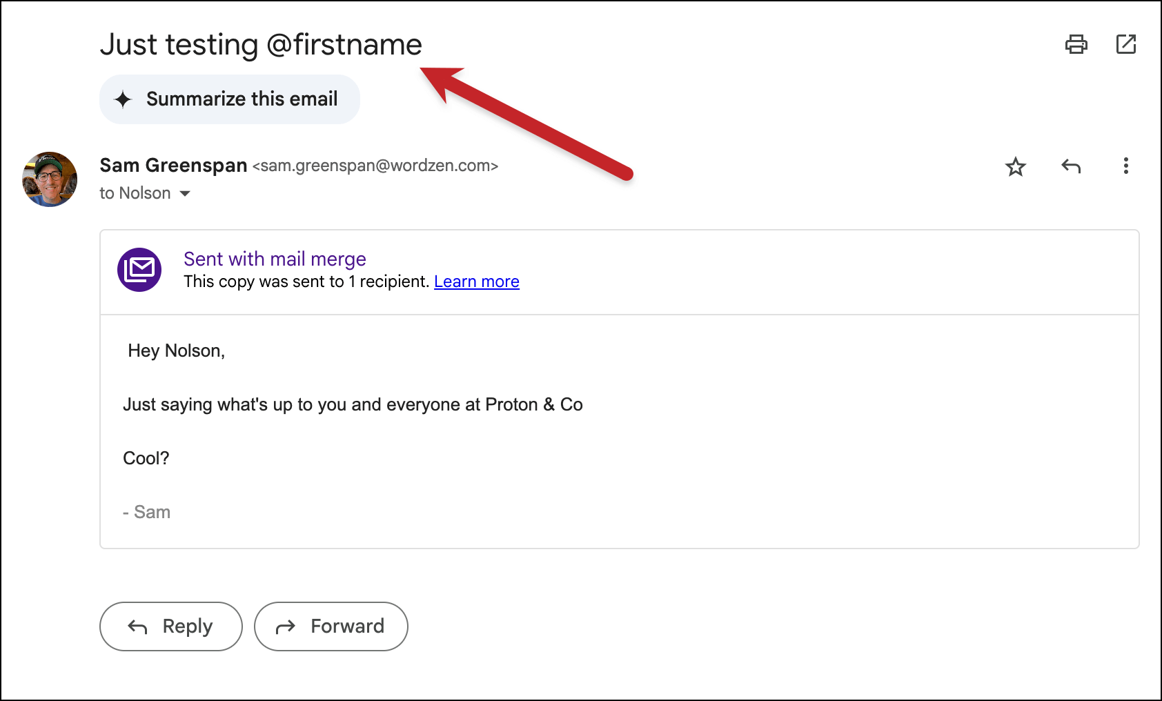 No mail merge in subject lines