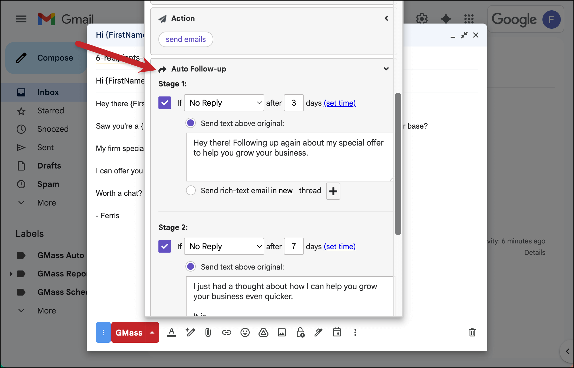 Set up easy auto follow-ups