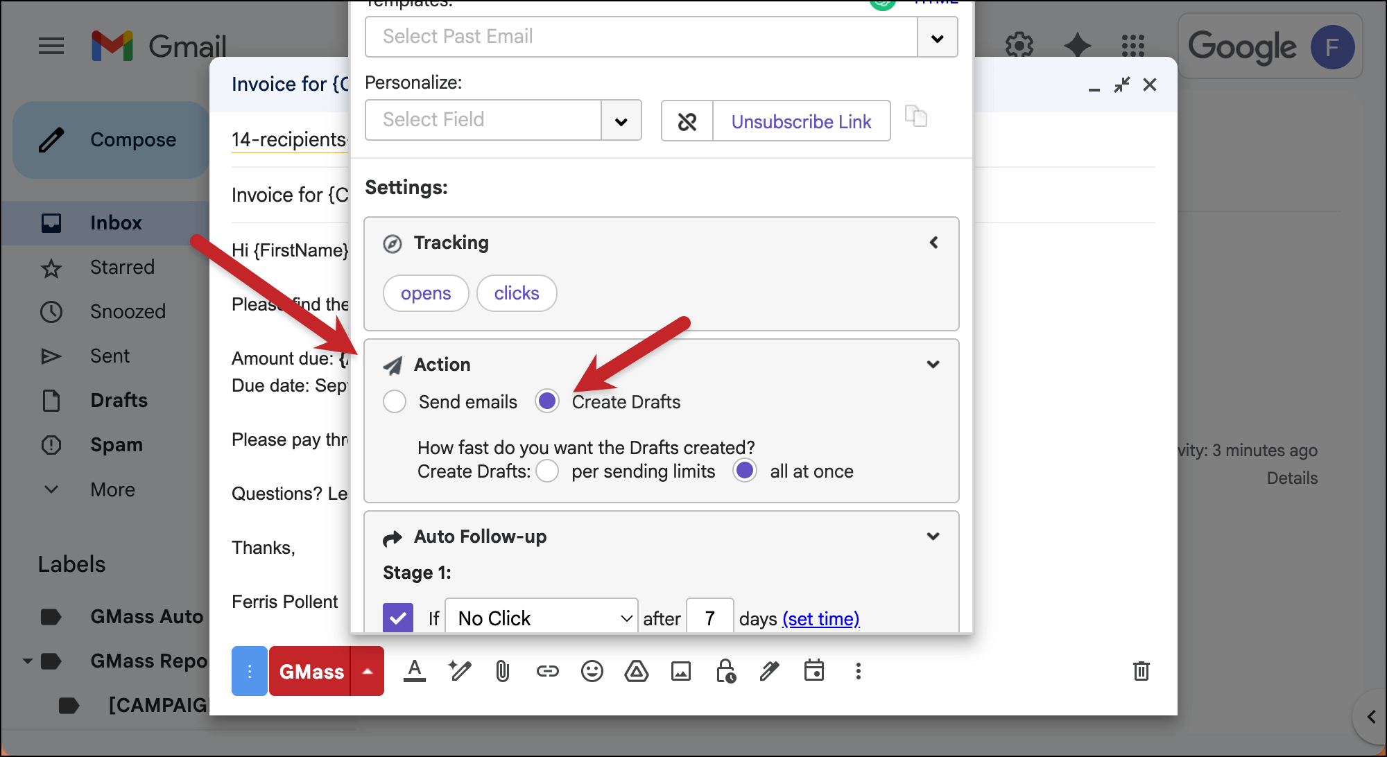 Create drafts to preview your emails with attachments