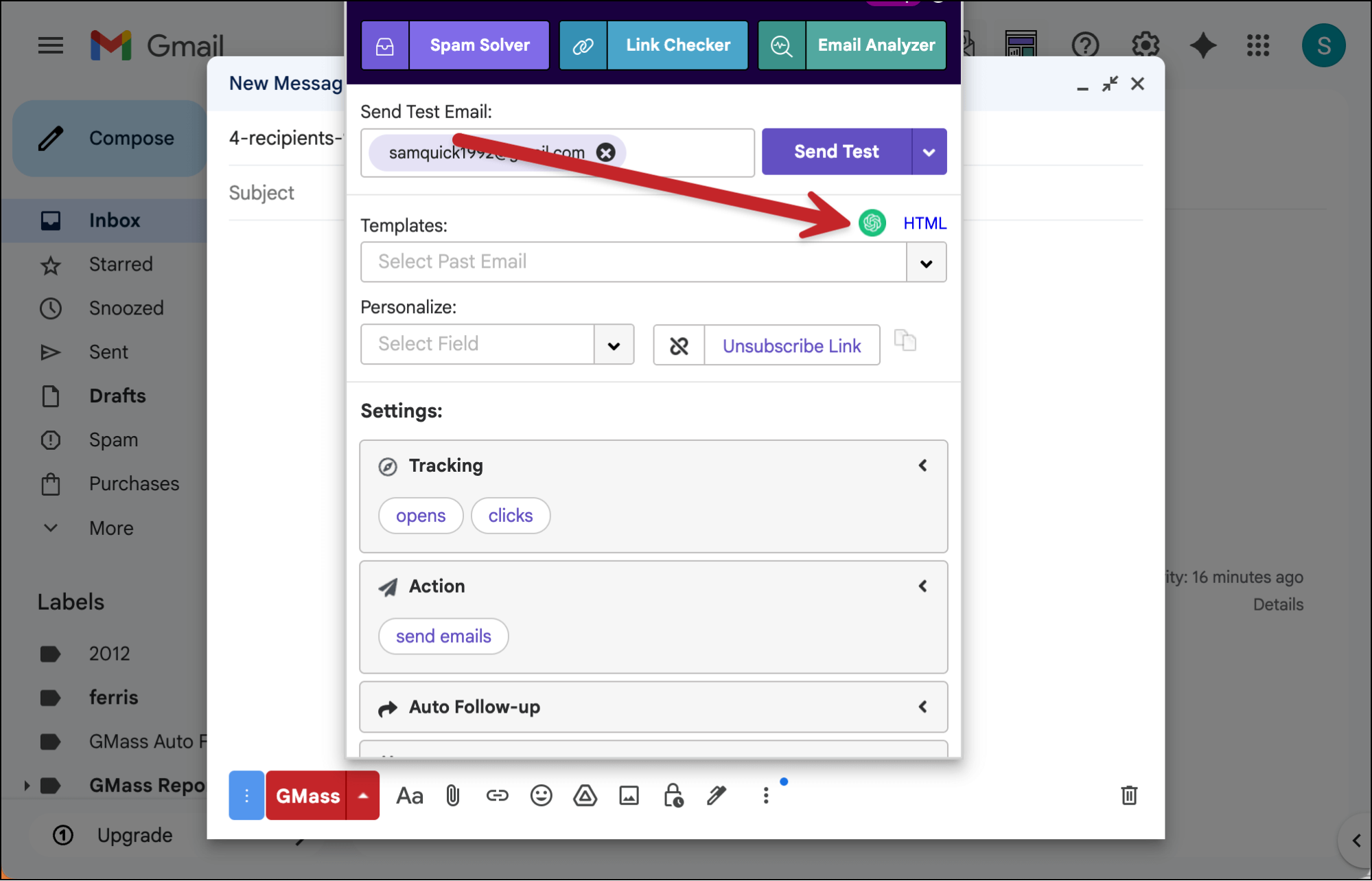 Click the ChatGPT button to open the template builder