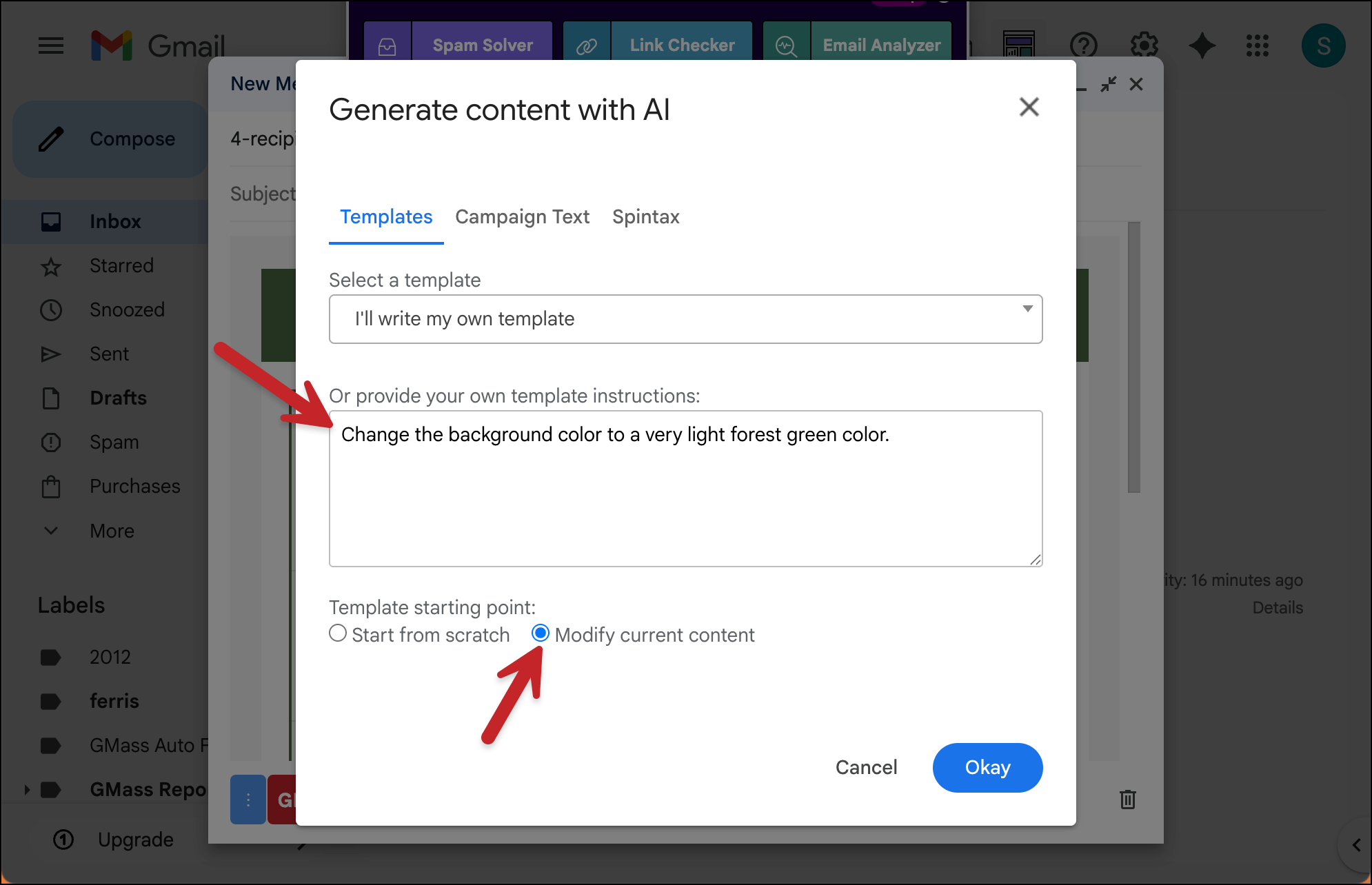 Iterate on a design using the modify current content option