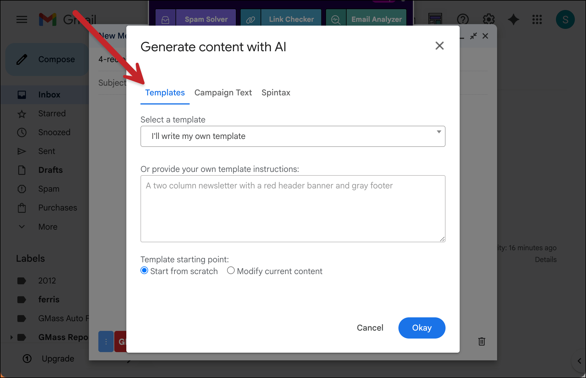 Go to the Templates tab