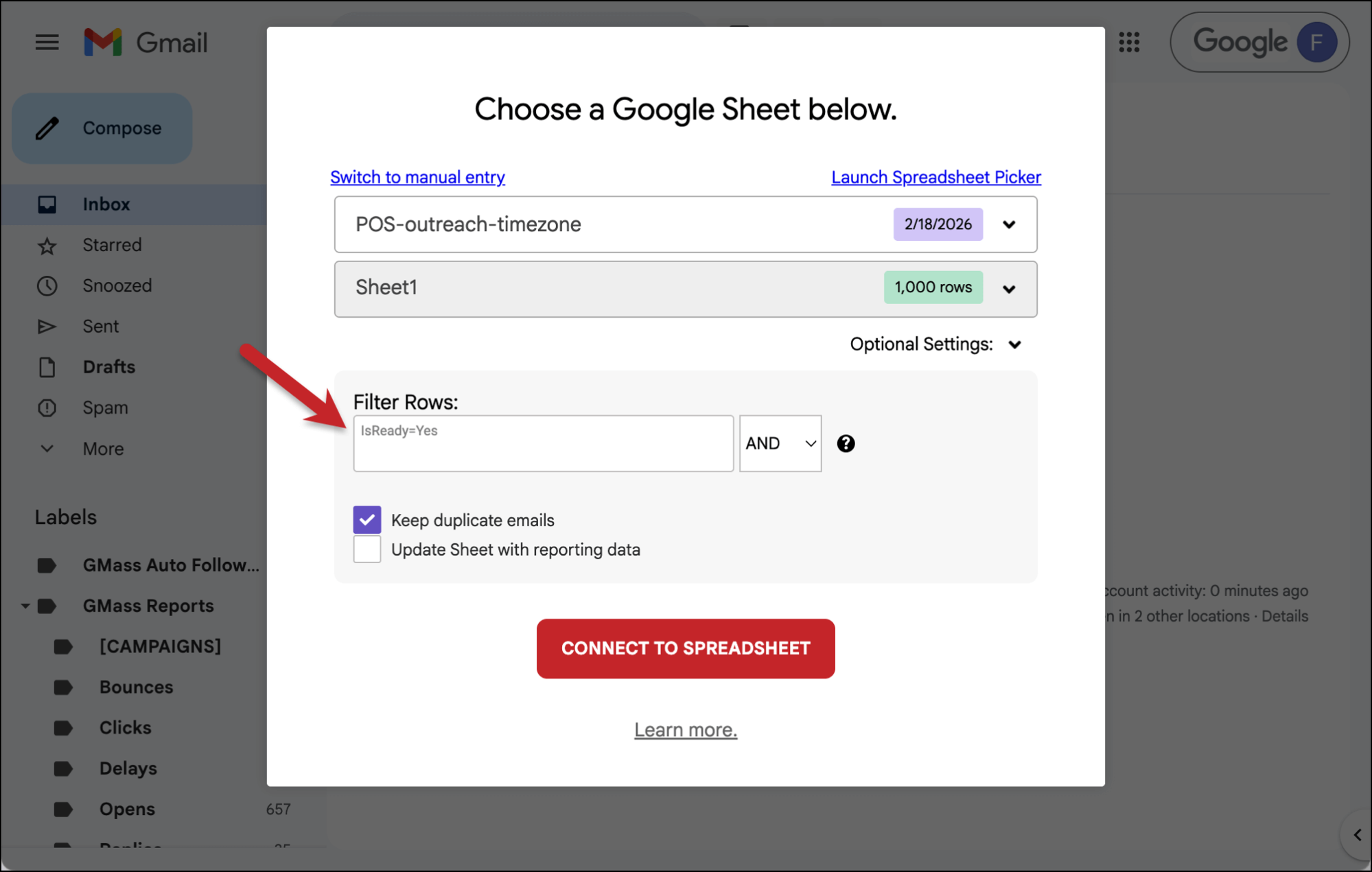 Add in a GMass filter