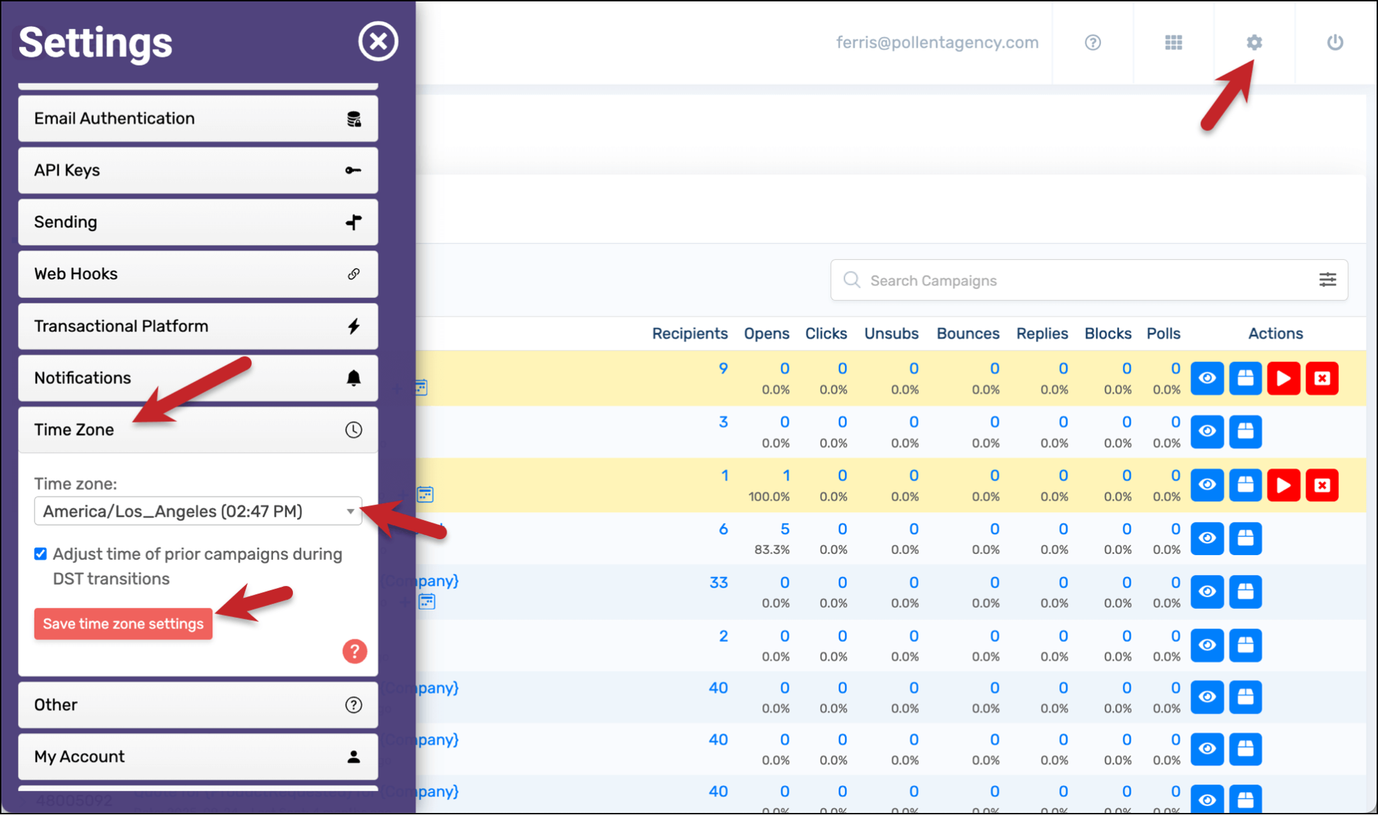 Set up your base time zone in the GMass dashboard